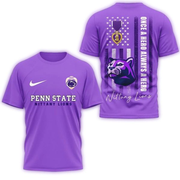 Penn State Nittany Lions NCAA National Purple Heart Day Unisex 3D Shirt 1
