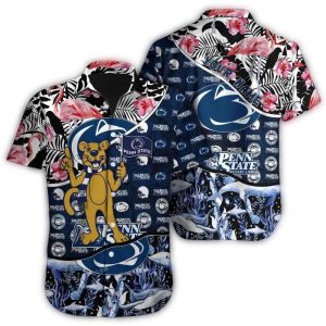 Personalized Mascot Flag Penn State Nittany Lions Floral Tropical Hawaiian Shirt