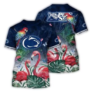 Penn State Nittany Lions Parrot And Flamingo Floral Art All-Over Print T-Shirt