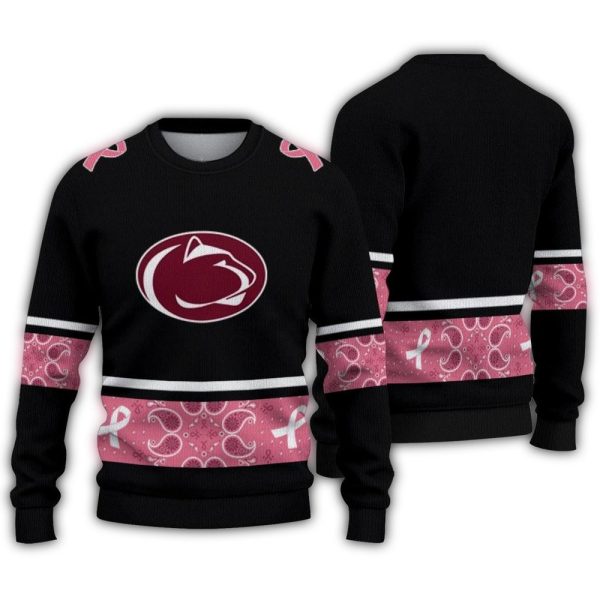 Penn State Nittany Lions Pink Ribbon Black Pink Ugly Sweater 1