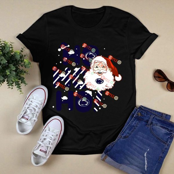 Penn State Nittany Lions Santa Claus Ho Ho Ho Christmas Snowflakes T Shirt Black 1