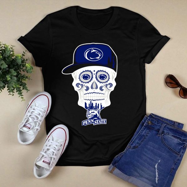 Penn State Nittany Lions Skull With Hat And City Silhouette T Shirt Black 1