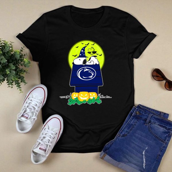 Penn State Nittany Lions Snoopy Halloween Moon Pumpkins Woodstock T Shirt Black 1
