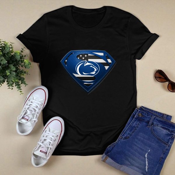 Penn State Nittany Lions Superman American Flag The 4th Of July shirt Black 1