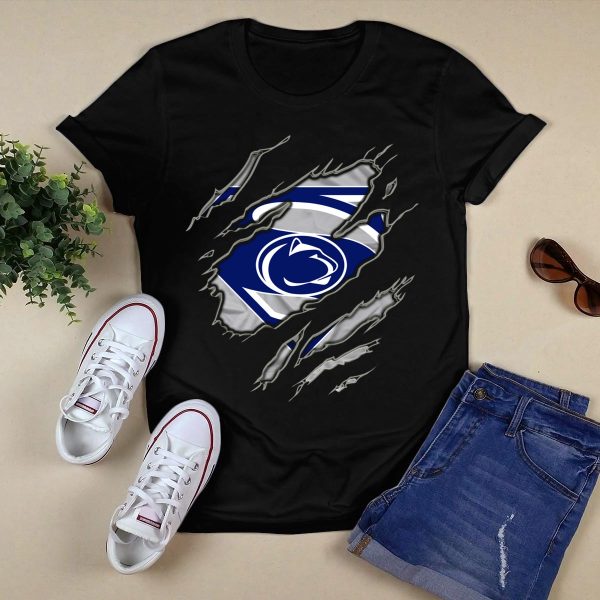 Penn State Nittany Lions Superman Themed Tear Through T Shirt Black 1
