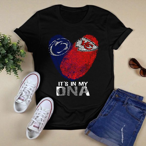 Penn State Nittany Lions and Chiefs Its in My DNA Fingerprint Heart T Shirt Black 1