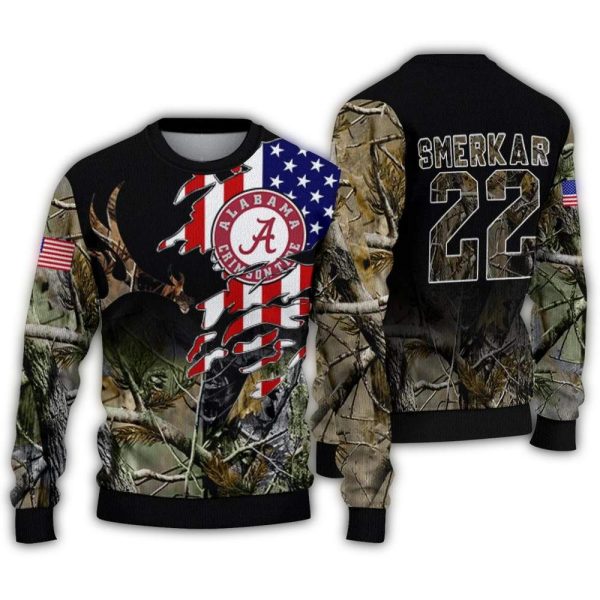 Personalized Alabama Crimson Tide American Flag Claw Ugly Sweater 1