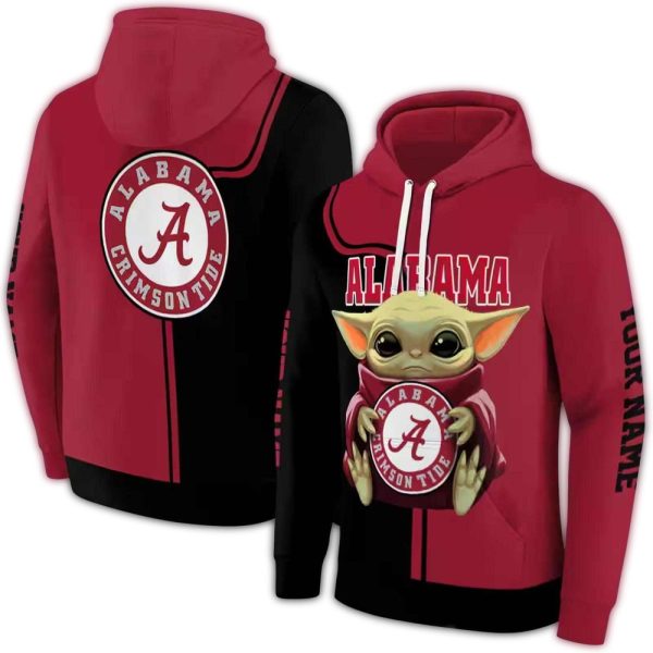 Personalized Alabama Crimson Tide Baby Yoda AOP Hoodie 1