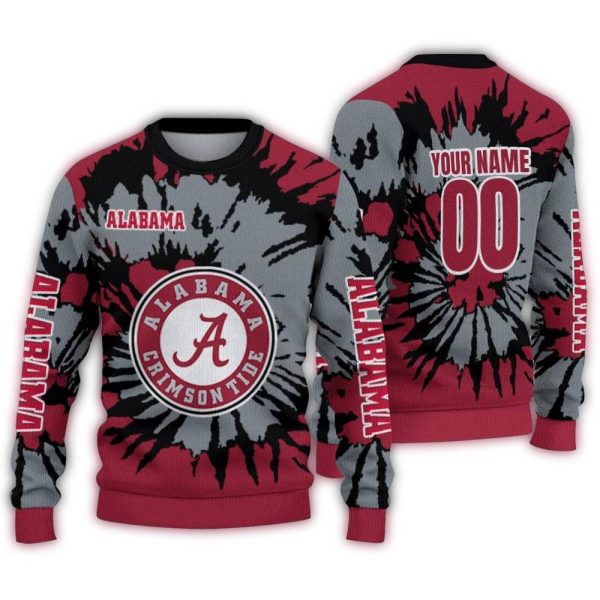 Personalized Alabama Crimson Tide Burst Swirl Ugly Sweater 1