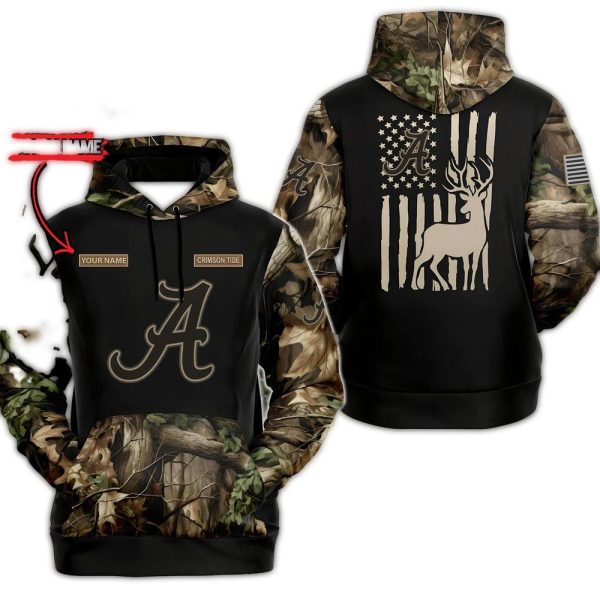 Personalized Alabama Crimson Tide Camo Hunting AOP Hoodie 1