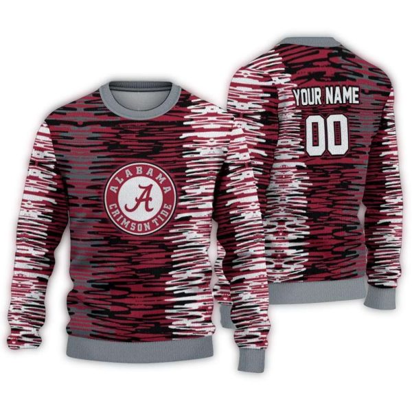 Personalized Alabama Crimson Tide Camouflage Stripe Ugly Sweater 1