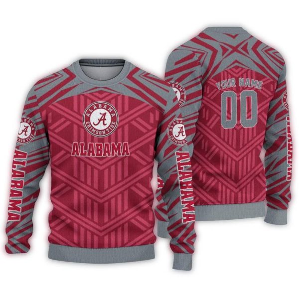 Personalized Alabama Crimson Tide Chevron Pattern Ugly Sweater 1
