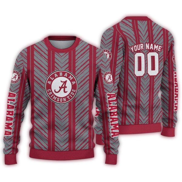 Personalized Alabama Crimson Tide Chevron Rows Ugly Sweater 1