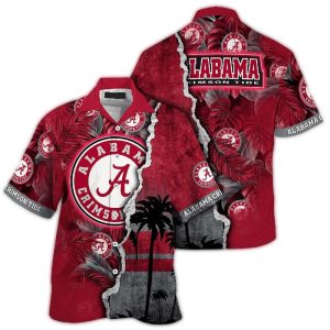 Personalized Alabama Crimson Tide Coconut Leafs Scratch Tropical Hawaiian Shirt