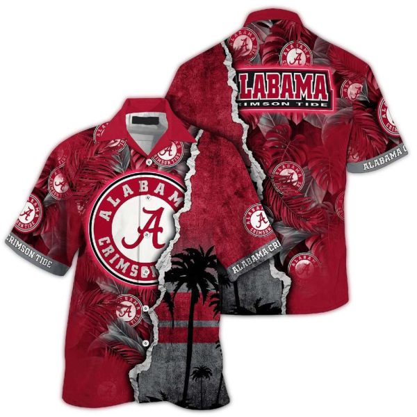 Personalized Alabama Crimson Tide Coconut Leafs Scratch Tropical Hawaiian Shirt 1