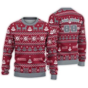 Personalized Alabama Crimson Tide Deer Pattern Christmas Ugly Sweater