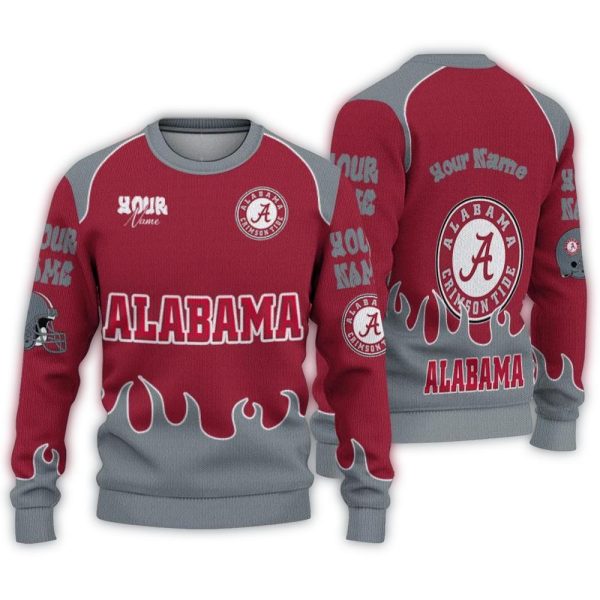 Personalized Alabama Crimson Tide Flame Border Ugly Sweater 1
