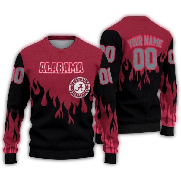 Personalized Alabama Crimson Tide Flame Outline Ugly Sweater 1