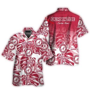 Personalized Alabama Crimson Tide Floral Leafs Pattern Hawaiian Shirt