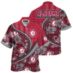 Personalized Alabama Crimson Tide Flower And Flag Us Hawaiian Shirt