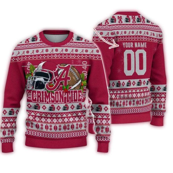 Personalized Alabama Crimson Tide Helmet Ball Christmas Ugly Sweater 1