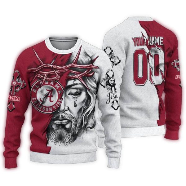 Personalized Alabama Crimson Tide Jesus Tears Ugly Sweater 1