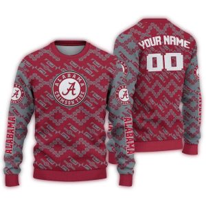 Personalized Alabama Crimson Tide Lattice Gridwork Ugly Sweater