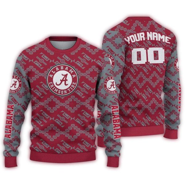 Personalized Alabama Crimson Tide Lattice Gridwork Ugly Sweater 1