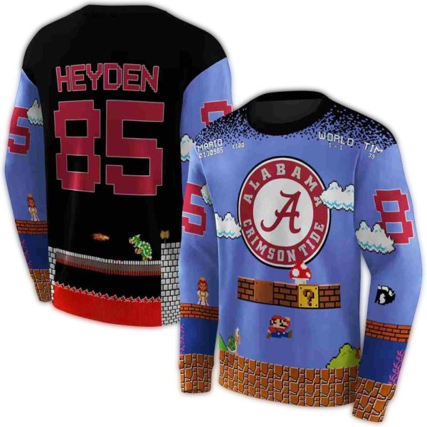 Personalized Alabama Crimson Tide Mario Blue AOP Sweatshirt 1