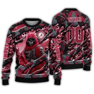 Personalized Alabama Crimson Tide Skull Horde Ugly Sweater
