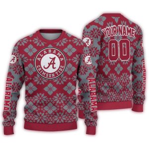 Personalized Alabama Crimson Tide Snowflake Matrix Ugly Sweater