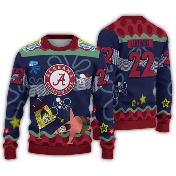 Personalized Alabama Crimson Tide Spong Cartoon Ugly Sweater 1