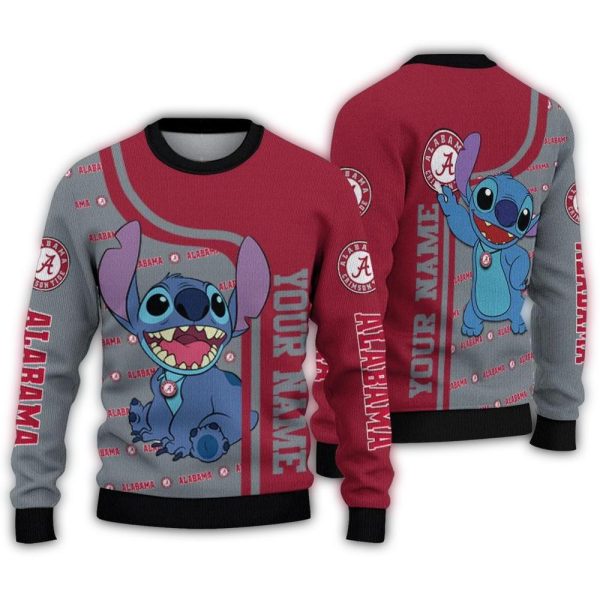 Personalized Alabama Crimson Tide Stitch Ugly Sweater 1
