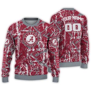 Personalized Alabama Crimson Tide Streak Overlay Ugly Sweater