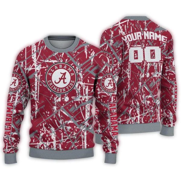 Personalized Alabama Crimson Tide Streak Overlay Ugly Sweater 1