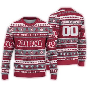 Personalized Alabama Crimson Tide Tent Stripes Ugly Sweater