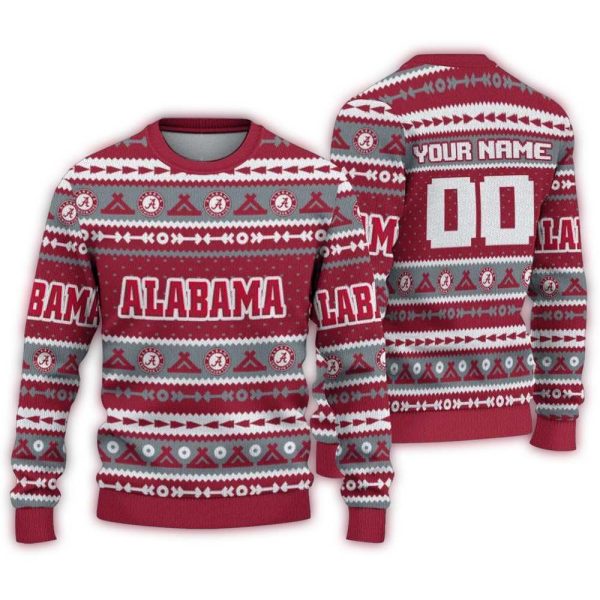 Personalized Alabama Crimson Tide Tent Stripes Ugly Sweater 1