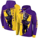 Personalized Baby Groot Hold Logo Lsu Tigers Yellow And Purple All Over Print Hoodie