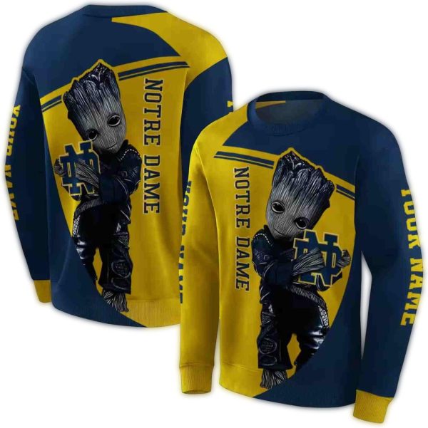 Personalized Baby Groot Hold Logo Notre Dame Fighting Irish AOP Sweatshirt 1