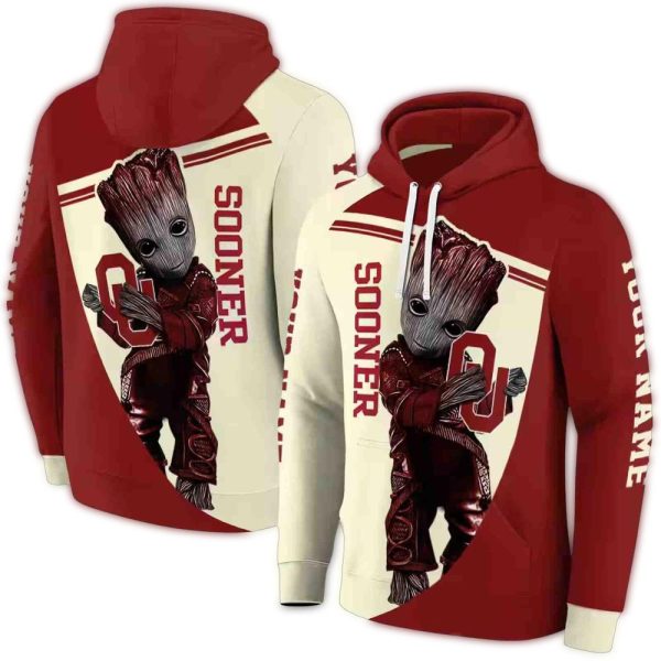 Personalized Baby Groot Hold Logo Oklahoma Sooners AOP Hoodie 1
