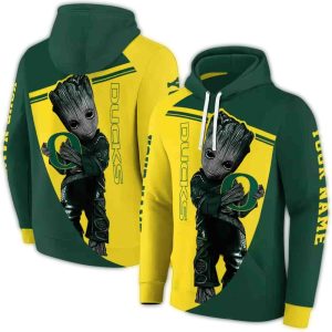 Personalized Baby Groot Hold Logo Oregon Ducks All-Over Print Hoodie
