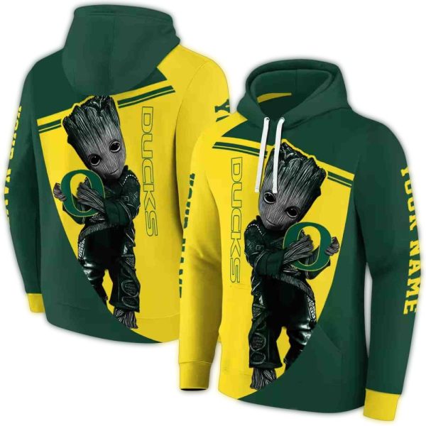 Personalized Baby Groot Hold Logo Oregon Ducks AOP Hoodie 1