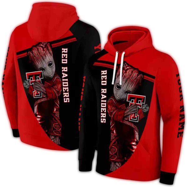 Personalized Baby Groot Hug Logo Texas Tech Red Raiders AOP Hoodie 1