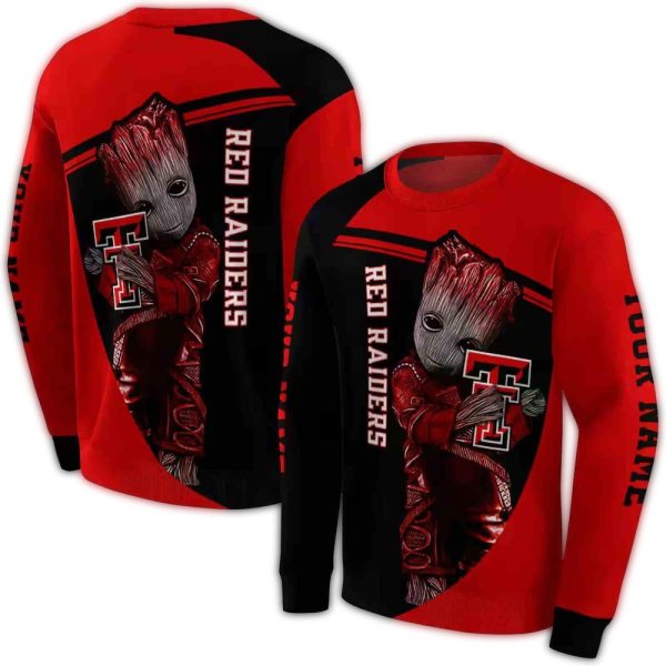 Personalized Baby Groot Hug Logo Texas Tech Red Raiders AOP Sweatshirt 1