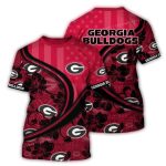 Personalized Flag American And Flower With Logo Georgia Bulldogs All-Over Print T-Shirt