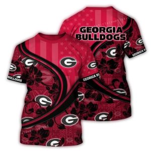 Personalized Flag American And Flower With Logo Georgia Bulldogs All-Over Print T-Shirt