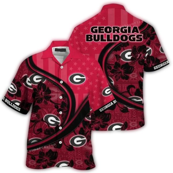 Personalized-Flag-American-and-Flower-With-Logo-Georgia-Bulldogs-Hawaiian-Shirt-1 Personalized Flag American and Flower With Logo Georgia Bulldogs Hawaiian Shirt 1