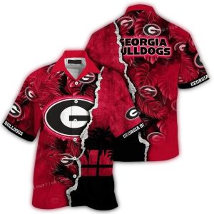 Personalized Floral Leafs Scratch Georgia Bulldogs Hawaiian Shirt