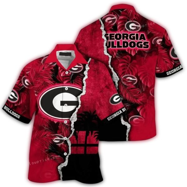 Personalized Floral Leafs Scratch Georgia Bulldogs Hawaiian Shirt 1