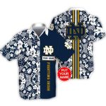 Personalized Floral Stripe Notre Dame Fighting Irish Hawaiian Shirt